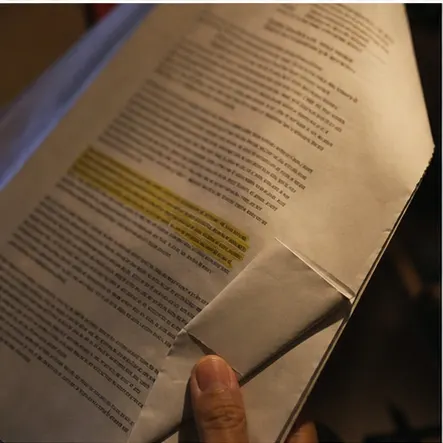 close-up printed report excerpt