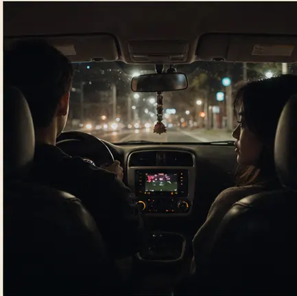 diam dalam perjalanan mobil malam hari