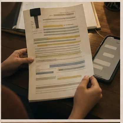 Close up highlighted report excerpt