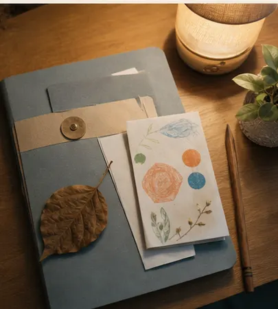 Child Base folder and extension note beside a small child drawing under warm light