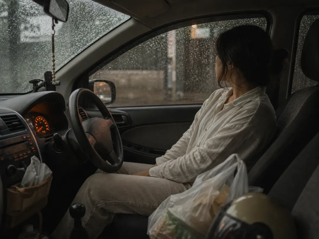 quiet parked car after rain