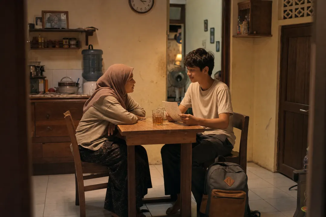 orang tua dan anak duduk lebih dekat dalam momen obrolan yang lebih tenang